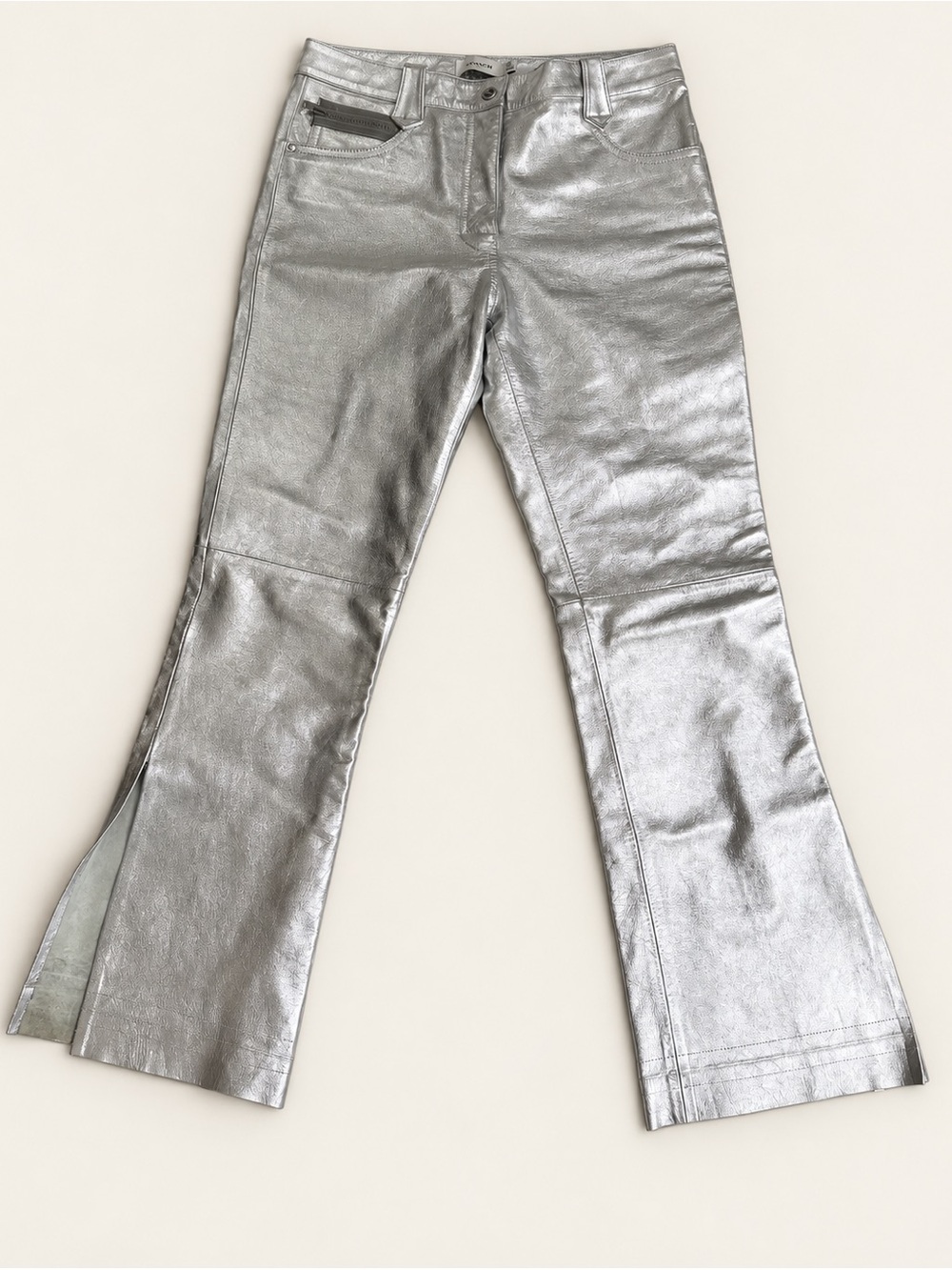 Coach 1941 Silver Lamb Leather Flare Pants 8